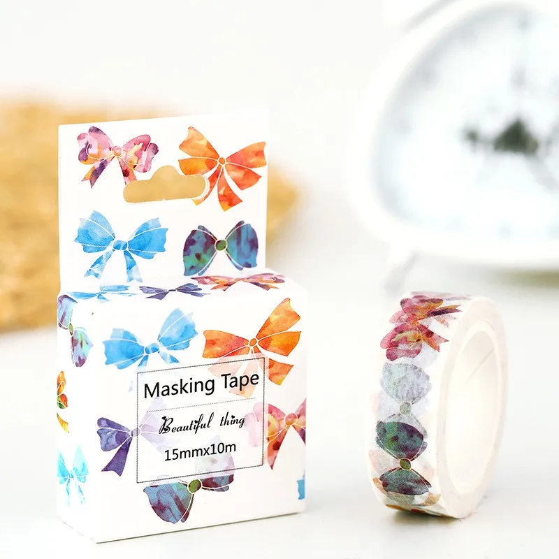 

1.5cm 10m 1 pcs colorful bow design washi tape Adhesive DIY Scrapbook Sticker Label Masking home decor