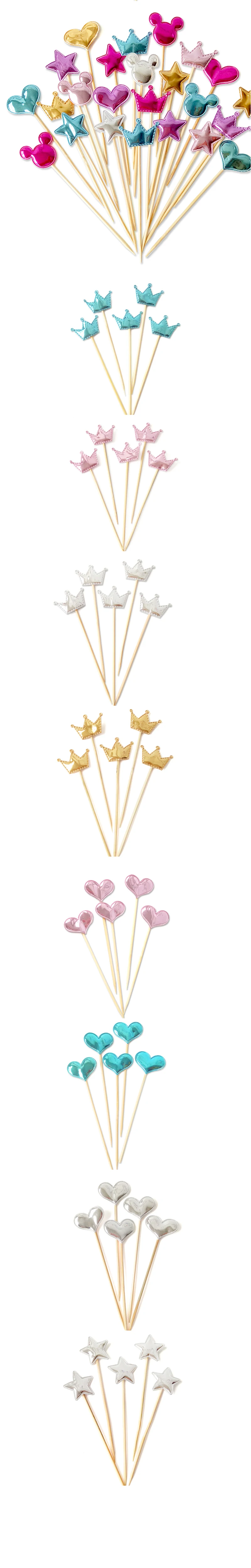 5 шт. Красочные Звезды Любовь Сердце в форме короны торт Топпер С Днем Рождения Кекс Топпер Детские сувениры вечерние принадлежности украшение дома