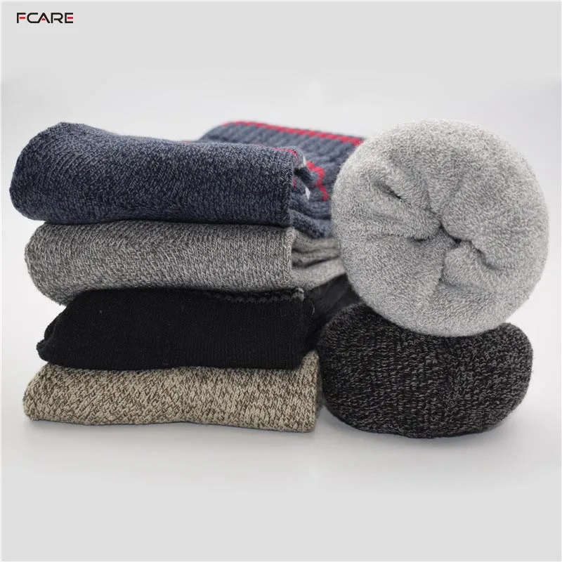 Fcare 6PCS=3 pairs long leg plus size 40,  41, 44,  45 thick men winter terry cotton socks long leg black gray socks