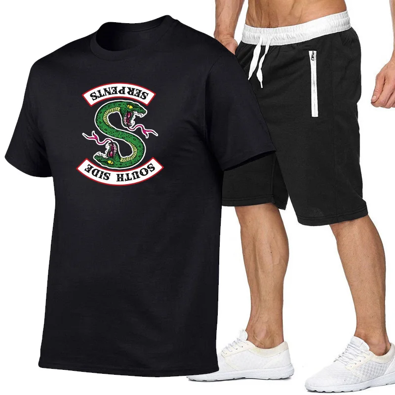 

New Riverdale High quality Men Sets South Side Serpents T-shirt+shorts mens Summer 2 piece suit tracksuit Fashion Casual Tshirts