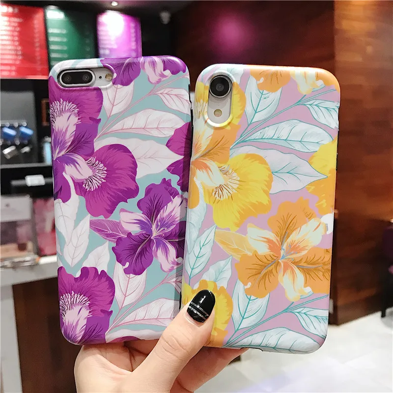 

New Flower Patterned Case for Iphone 6/6 Plus Xs Max Xr Soft Matte TPU Cover Coque for Iphone 8 7 Plus X Fitted Phone Case Cover