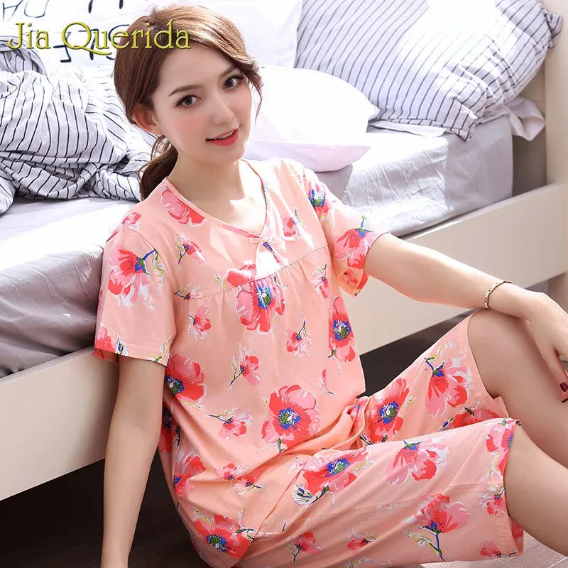 Домашняя одежда женская одежда с коротким рукавом укороченные брюки Pj набор летние модные пижамы хлопковый с цветочным принтом плюс размер Pjs костюм - Цвет: U 66154