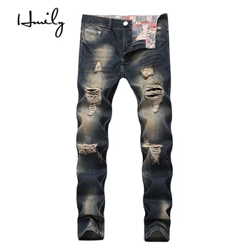 

HMILY New Mens Jeans Ripped Torn Jeans Trousers Slim Men Skinny Pants For Men Clothes Elastic Stretch Hip Hop Streetwear