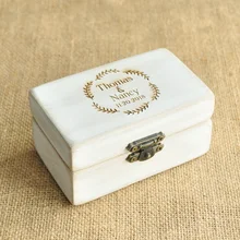 Персонализированная Свадебная коробка, ретро Белая Деревенская коробка для колец, коробка для обручальных колец, пользовательские названия и дата