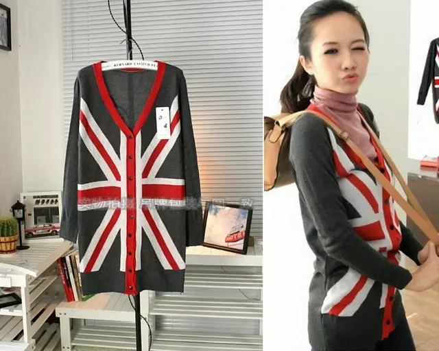 NEW Women's Knit Cardigan Sweater Jumper Dress Jacket Union Jack