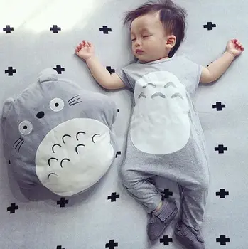 

New Arrival Autumn Baby Boy Baby Girl Rompers 2pcs My Neighbor Totoro long sleeve newborn baby rompers+cute hat baby clothes
