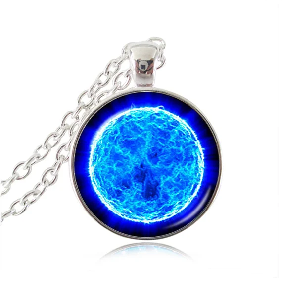 

blue space necklace silver plated chain necklace glass cabochon galaxy pendant planet statement necklaces nebula neckless women