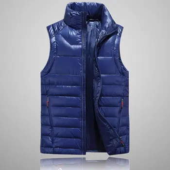 

Winter Mens Down Vest Solid Color With Pockets Stand Collar Waistcoat waterproof Windproof Outdoor Coat White Duck Down vest