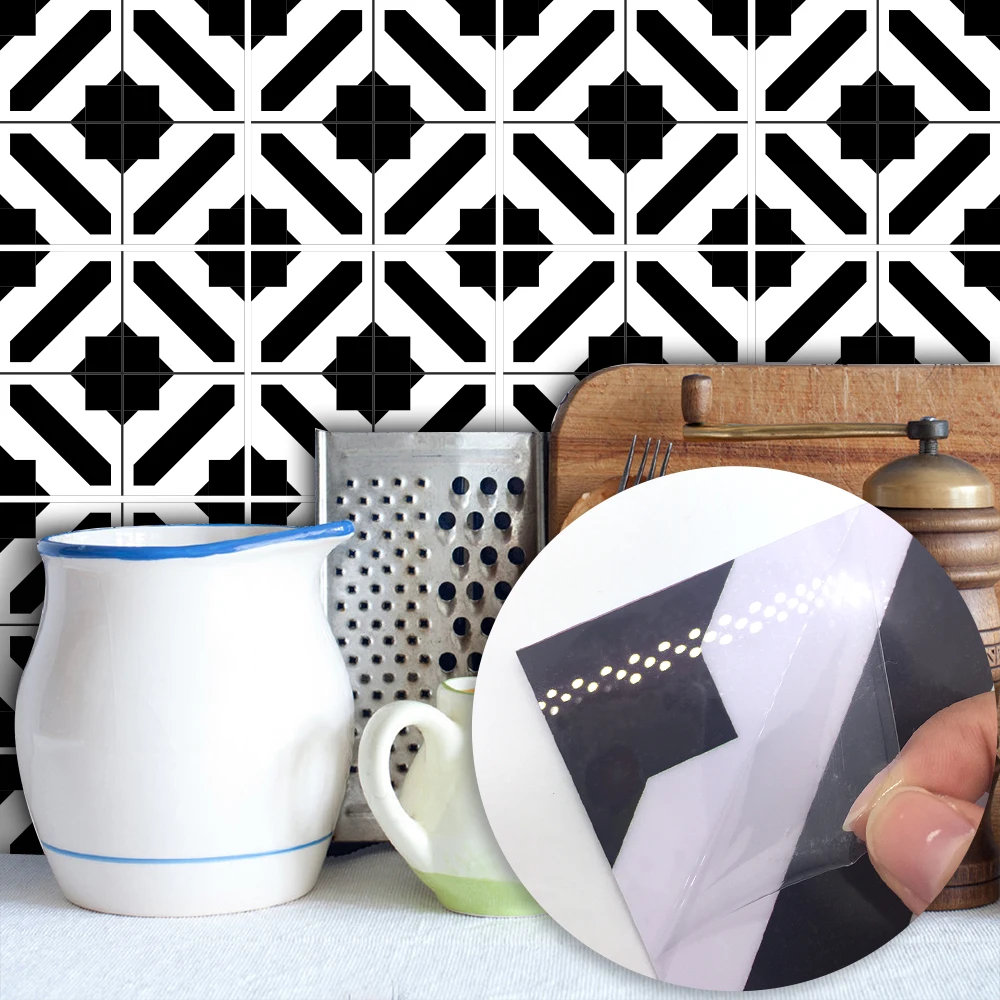 

Funlife CUSTOM10/15/20/25/30cmBlack&White Self adhesive Wall Art Floor Sticker Furniture DIY Moroccan Tiles Sticker pack of 10