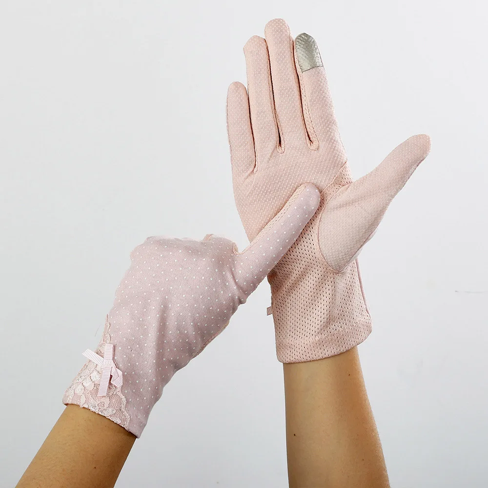 Женские кружевные перчатки для защиты от солнца на лето и весну, женские эластичные перчатки для сенсорного экрана с защитой от ультрафиолета, противоскользящие перчатки для вождения, дышащие перчатки, 23 см - Цвет: 6