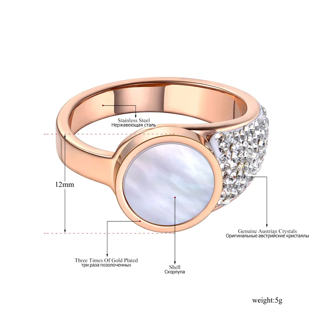 Lokaer классический титановый из нержавеющей стали белые кольца ракушки для женщин девочек мозаика чешские камни Любовь Обручальное кольцо ювелирные изделия R19076