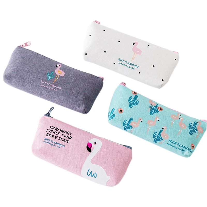 

1Pcs/lot Kawaii Flamingos Cactus Pencil Case Canvas Stationery Gifts School Office Pencil Bags
