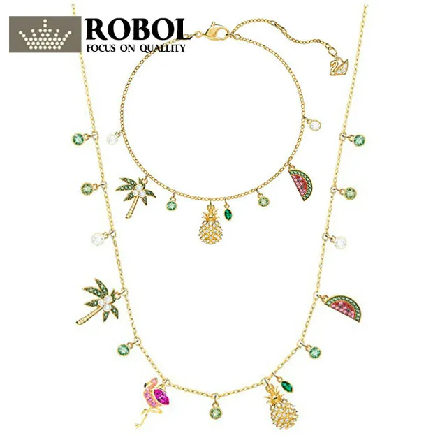 

ROBOL High Quality 2018 Latest Swarov riginal 1:1 Fashion Fruit Series Necklace Bracelet Has Logo Women Jewelry FreeMail