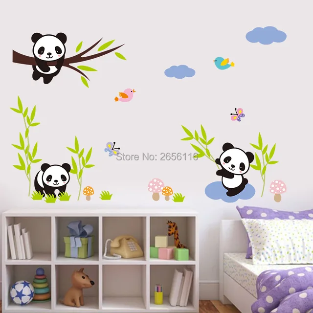 lovely panda bamboo diy wall stickers removable wall decal decor for