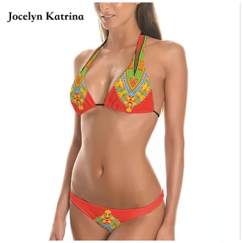 

Jocelyn Katrina Swimsuit women bikini 2017 Retro Ethnic Printed Strappy Bikini Set sexy Bandage biquini Bathing Suit