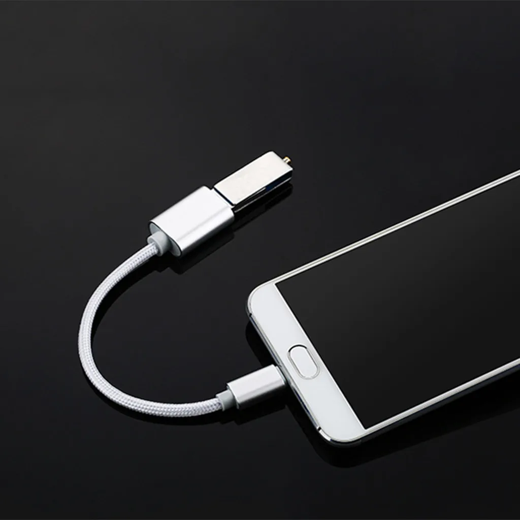 Nylon Braided Type-C Male to USB 2.0 Type-A Female Adapter OTG Host Cable Charger Data Sync Cord 15cm