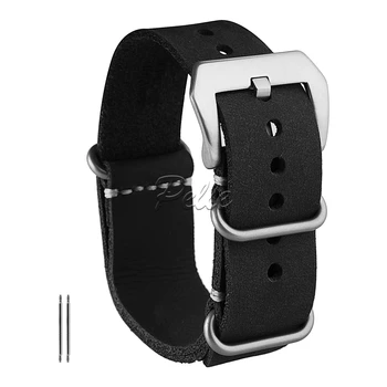 

Pelle 20mm Retro Black Crazy Horse Leather Strap Sliver Buckle With Double Sides Leather Watch Strap