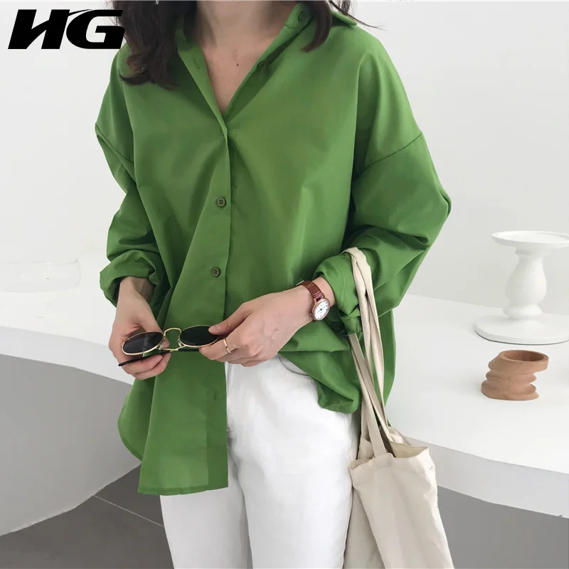 

[HG] Korea 2018 New Autumn Casual Women Turn-Down Collar Solid Color Shirt Female Full Sleeve Single Breasted Blouse GWY2630
