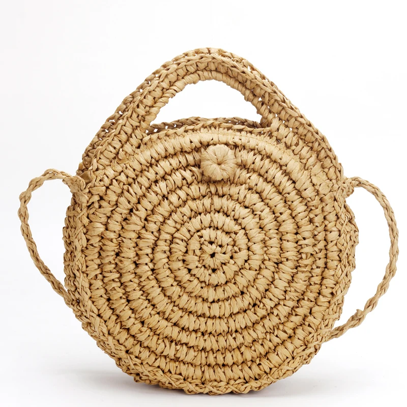 

Round Straw Beach Bag Summer mini Vintage Handmade Crossbody Leather Bag Girls Circle Rattan bag Small Bohemian Shoulder bag
