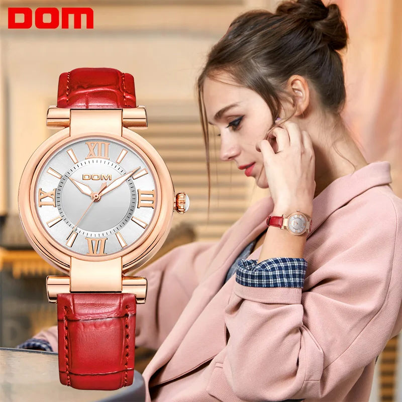 DOM женские роскошные брендовые водонепроницаемые Стильные кварцевые кожаные часы женские модные часы reloj G-1688