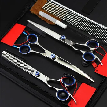 

4 kit Professional 440c left hand 7 inch pet dog grooming hair scissors pet cutting barber makas thinning shears scissors set