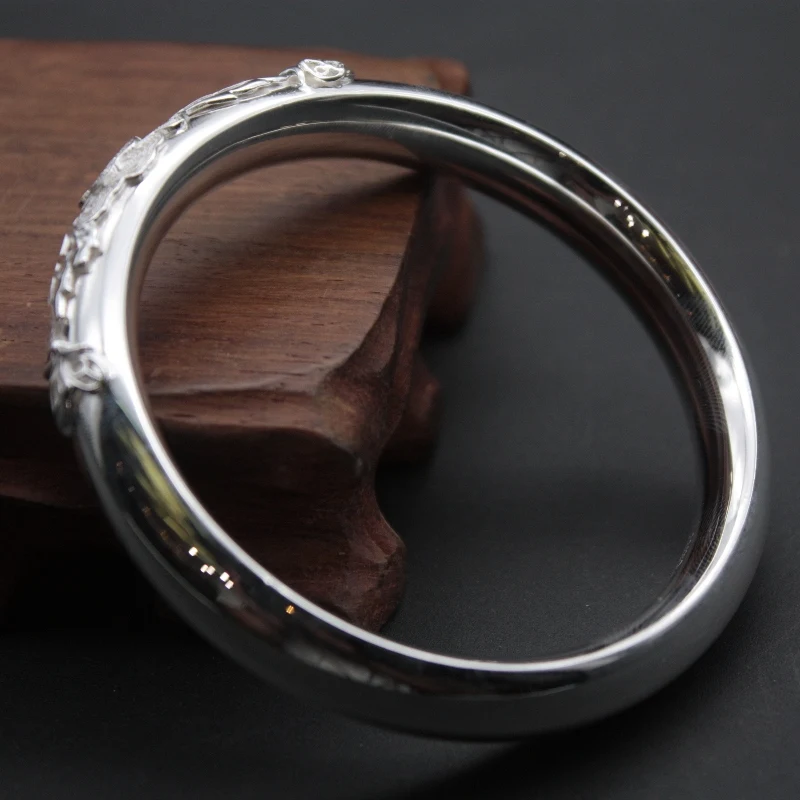 

New Arrival Pure S925 Sterling Silver Bangle Women Flower Bracelet 58mm