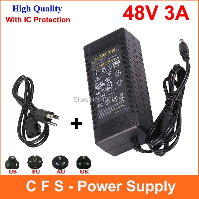 

AC DC Power Adapter 48V 3A Charger Transformer 48V3A Power supply For LED Strip Light CCTV Camera with Cord Cable 1pcs