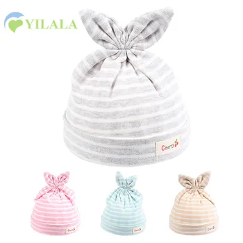 

Cotton Newborn Baby Hat Rabbit Ears Baby Beanie Hat For Boys Girls Solid Striped Newborn Cap Ears Spring Summer Baby Tire Caps