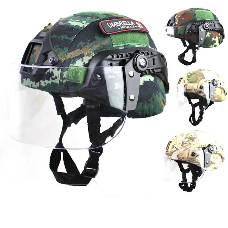

MICH2000 CS Tactical Helmet + Protective Mask + Camouflage Helmet Cover