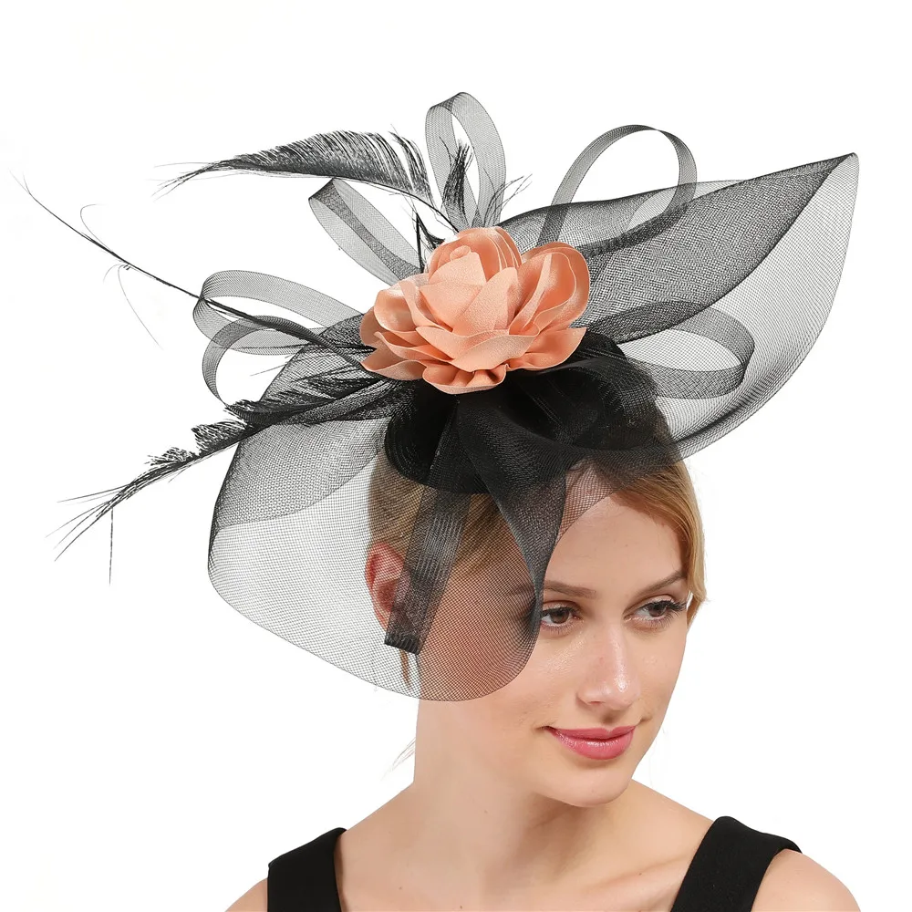 Elegant Black Big Fascinator Hat Women 