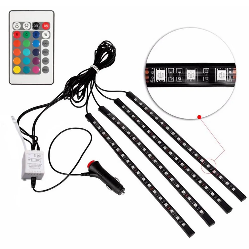 12V автомобиль RGB светодиодный DRL 4 шт. полосы светильник Авто декоративный гибкий светодиодный полосы Атмосфера лампы светильник комплект YAN88 - Испускаемый цвет: 18LED  Remote Contro