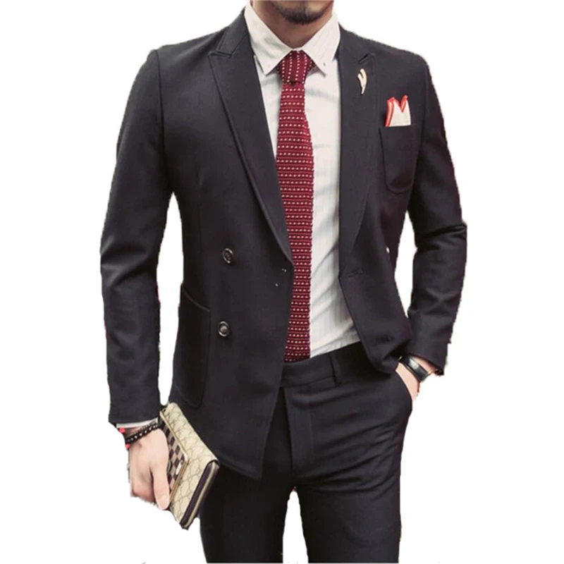 

2019 Fashion Men 2 Pieces Suits For Wedding Prom Groom Double Breasted Blazer Mens High Quality Masculine Blazers