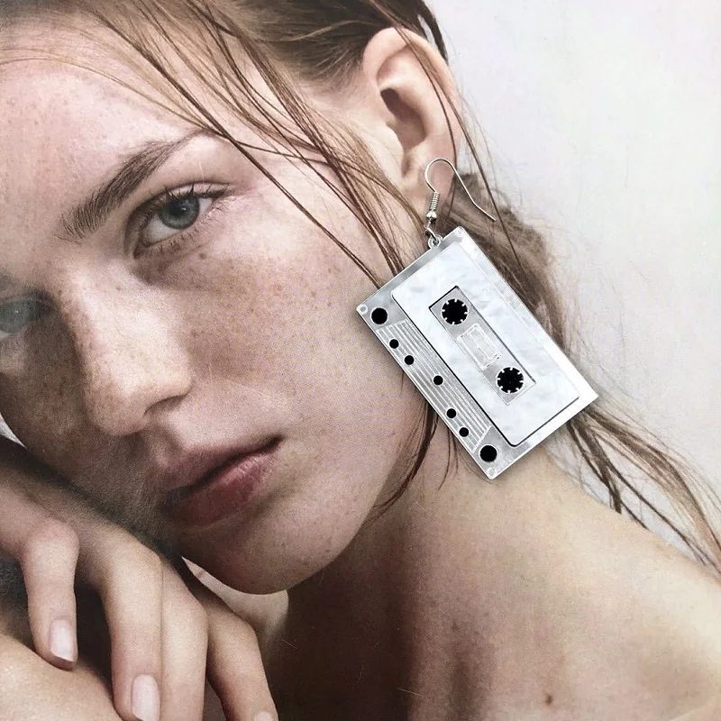 Креативная Мода Ночной клуб кассета персонализованные серьги-капли акриловая лента серьги для женщин вечерние Гипербола уха ювелирные изделия