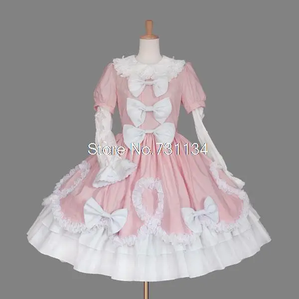 Розовое хлопковое платье с бантом одежда с длинным рукавом Кружевное платье, современный дизайн, платье принцессы Лолиты для Для женщин по индивидуальному заказу