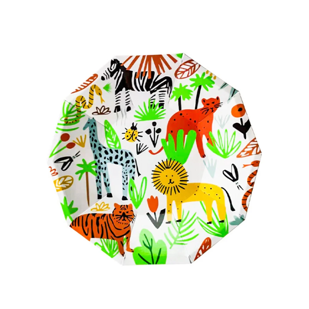 

8 Pcs Cute Animal Print Disposable Paper Plate Party Supplies Tableware Decor