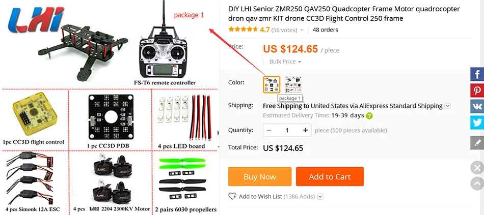 DIY LHI Senior ZMR250 QAV250 Quadcopter Frame Motor quadrocopter dron qav zmr KIT drone CC3D Flight Control 250 frame