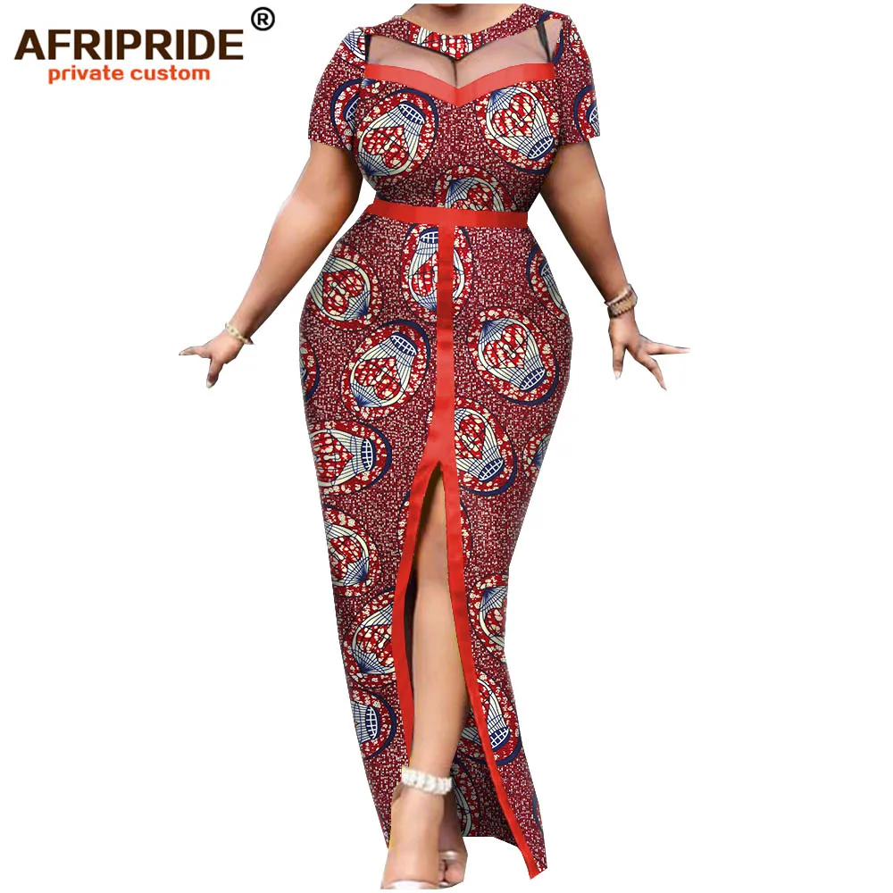 Африканское весеннее женское платье AFRIPRIDE bazin richi, хлопок, короткий рукав, длина по щиколотку, раскол, платье для женщин A1925003 - Цвет: 398J