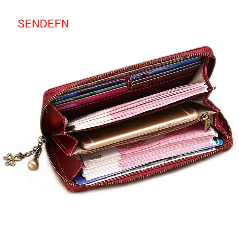 

Sendefn New Vintage Style Large Capacity Women Clutch Quality Wallet Split Leather Wallet Female Long Wallet Women Zipper Purse