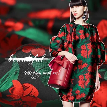 

Italy fashion sexy red branded fashion fabric exquisite three-dimensional jacquard yarn dyed fabric Tingkuo full