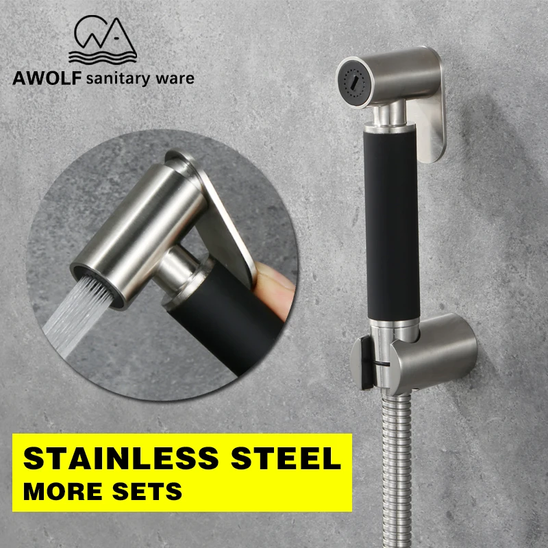 

Hand Held Toilet Bidet Shattaf Sprayer Stainless Steel Angle Valve Set High Pressure Spray Shower Bathroom Toilet Washing AP2137