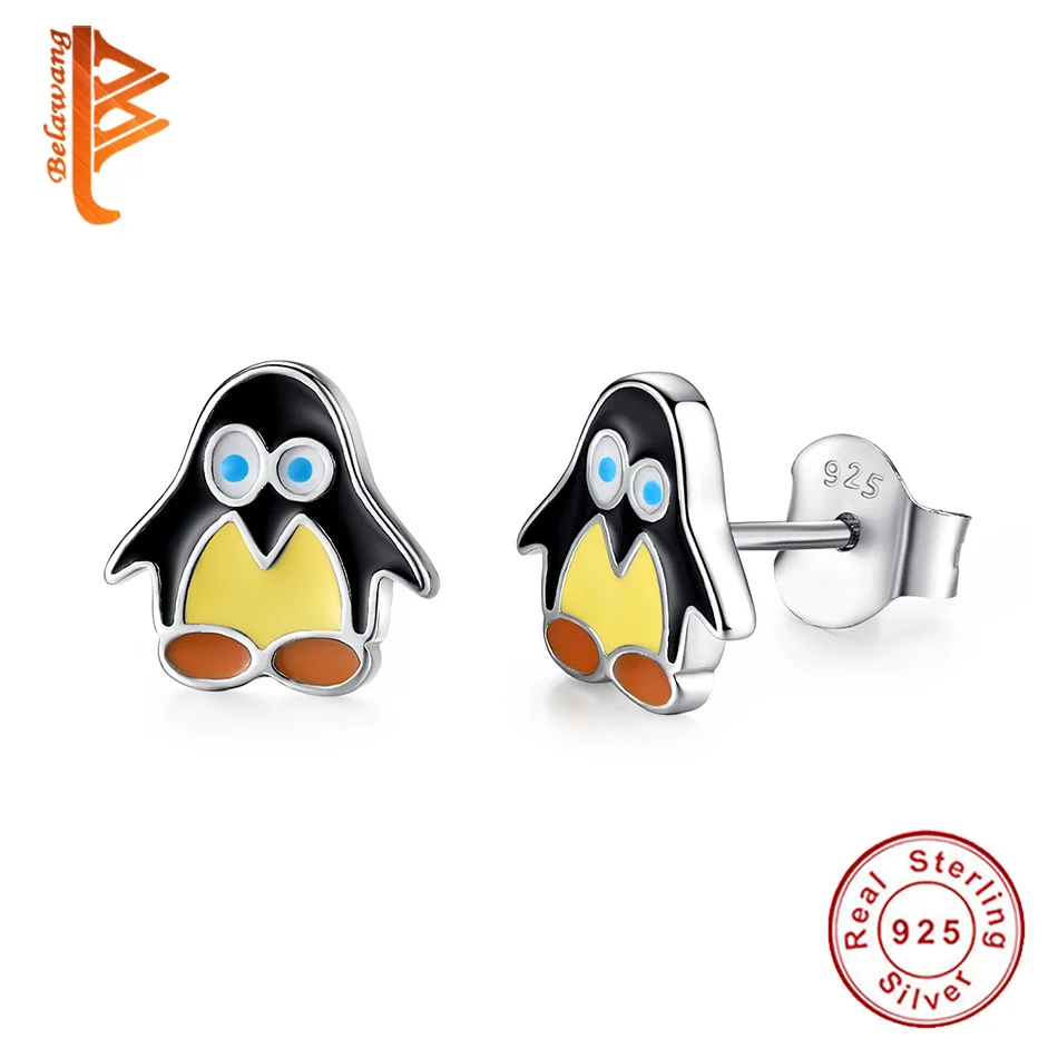 

Wholesale 100% 925 Sterling Silver Stud Earrings Enamel Animal Penguin Stud Earrings For Kids Girls Silver Jewelry Gift