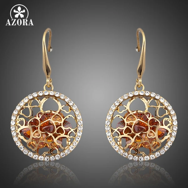 AZORA Gold Color Irregular Gold Cubic Zirconia Drop Earrings TE0047