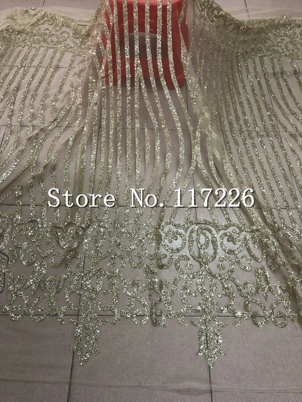 

Новое поступление Африканский тюль с приклеенными блестками кружева в золотом цвете для хорошего платья Современный дизайн французский склеенный Блестящий кружевной ткани
