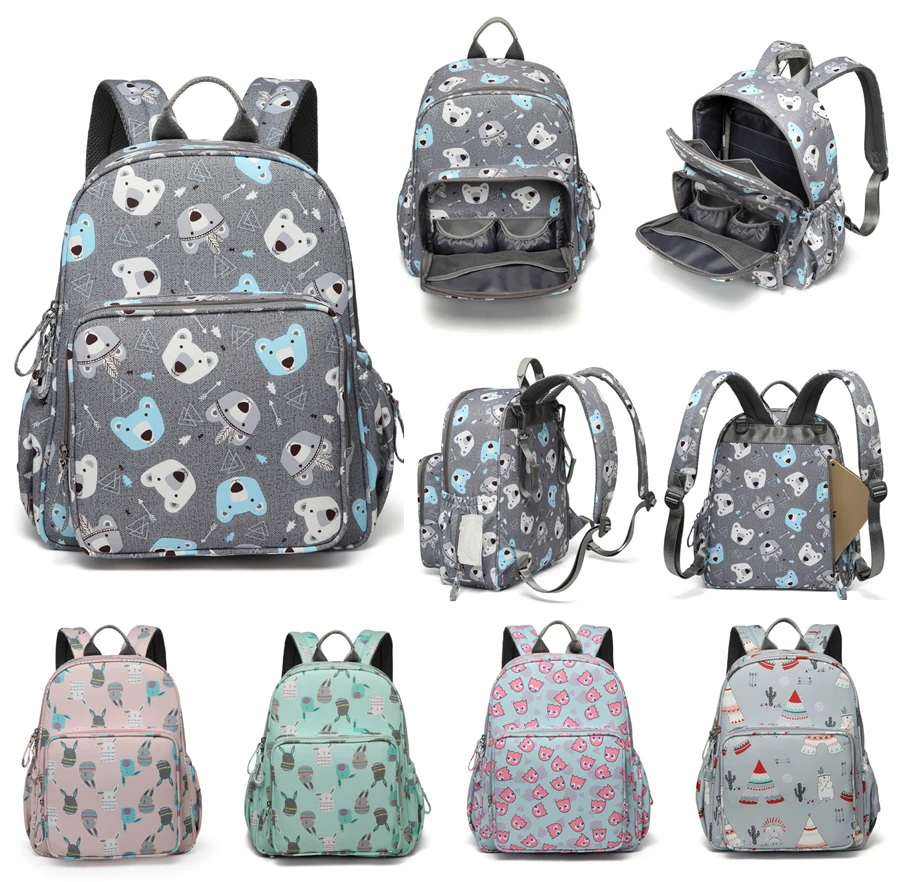 

New Cartoon Multi-functional Waterproof Fashion Backpack Baby Nappy Changing Bag Diaper Bag with Stroller Straps & Changing Pad