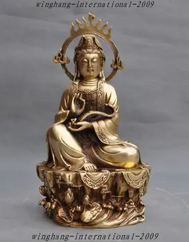 

Crafts Statue Chinese Buddhism brass Lotus ruyi Kwan-Yin Guan Yin goddess Buddha Statue halloween
