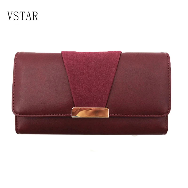 

Women Fashion Wallets 2018 High Quality Wine Red Color PU Long Ladies Wallet Female Purse Luxury Design