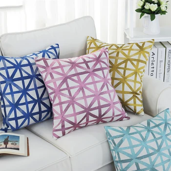 

Home Decor Emboridered Cushion Cover Yellow Purple Blue Teal Geometric Abstract Suqare Embroidery Pillow Cover 45x45cm