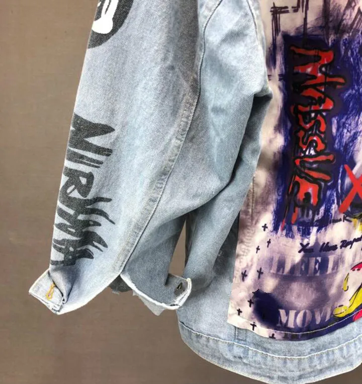 VUW Brand Women's Denim Jacket Fashion Graffiti Patch Designs Loose Jean Coat Female Casual Jaqueta Feminina Ladies Outerwear