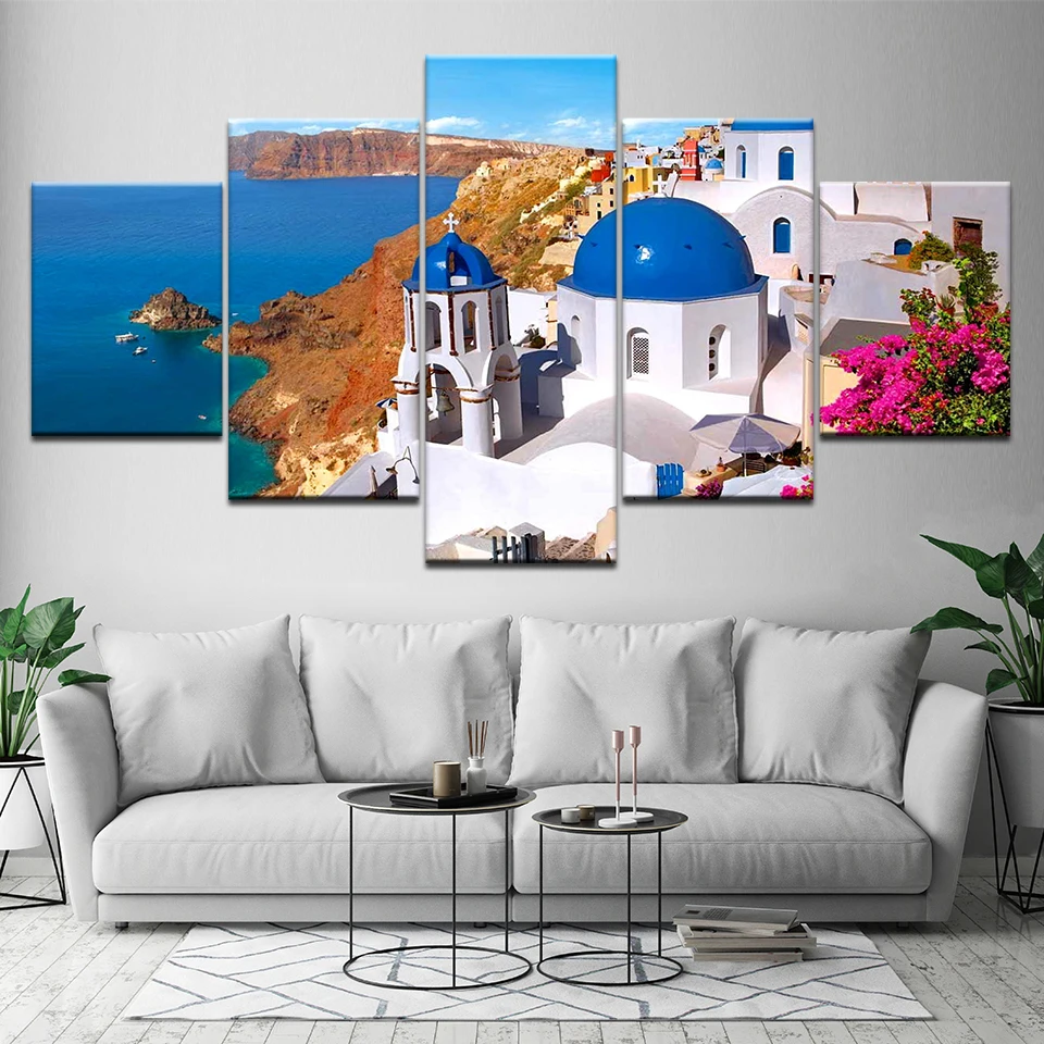 

Canvas Painting thira Greece Santorini Blue Ocean 5 Pieces Wall Art Painting Modular Wallpapers Poster Print Home Decor