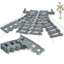 Legoings City Trains Parts Flexible Track Rail Crossing Straight Curved Rails Building Blocks Kids Bricks Toys for Children Gift